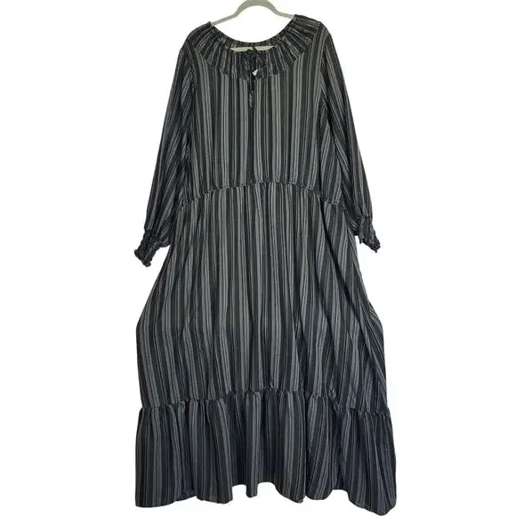 Terra & Sky Black Stripe Peasant Cottagecore Maxi Dress 4X Ruffle Farm Country - Picture 3 of 16